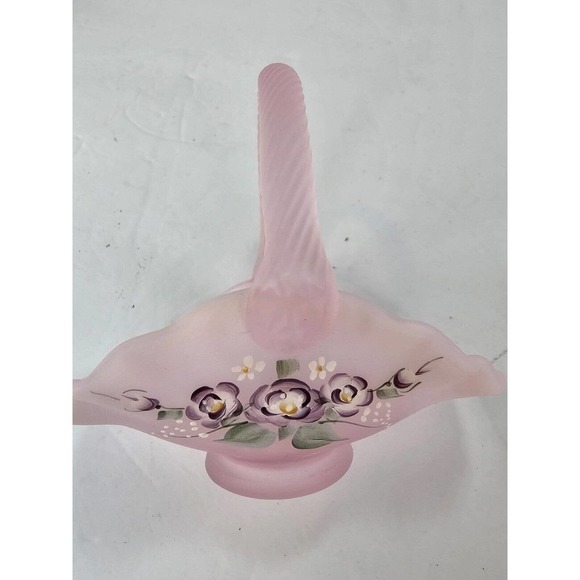Fenton Other - 2001 Fenton Hand Painted Pink Chiffon Opalescent Satin Mini Basket S. Miller